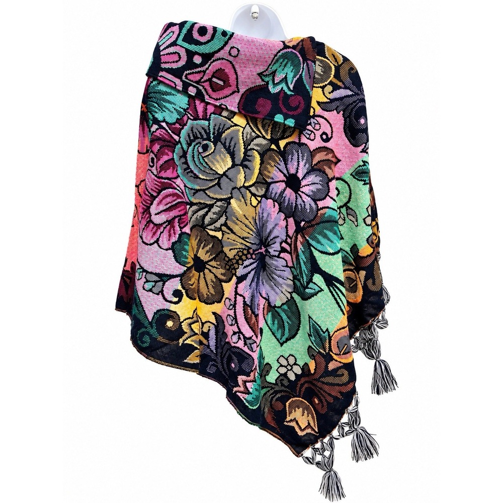 NEW Womens Floral Poncho One Size Multicolor Boho Cape Shawl Wrap - Picture 2 of 2